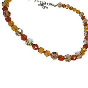 SWAROVSKI necklace faceted crystals beads 15”-18” Long Gold Orange Light Brown